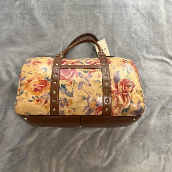 Patricia Nash Milano Aegean Blooms Floral Duffel Bag Weekender Leather Strap - Picture 1 of 16